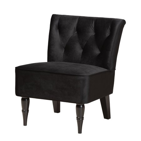 BAXTON STUDIO Harmon Modern Black Velvet Fabric and Walnut Brown Finished Wood Accent Chair 186-11685-Zoro